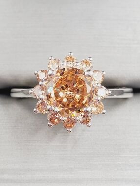 Champagne Halo 925 Sterling Silver Ring